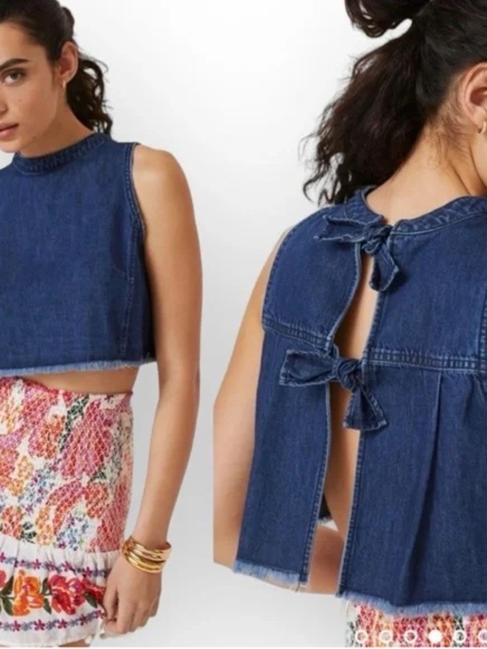 Anthropologie Pilcro Denim Cropped Back Tie Closure Tank Size S